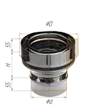 переход феррум на сэндвич нержавеющий, (430/0,8мм), ф115/200, по воде